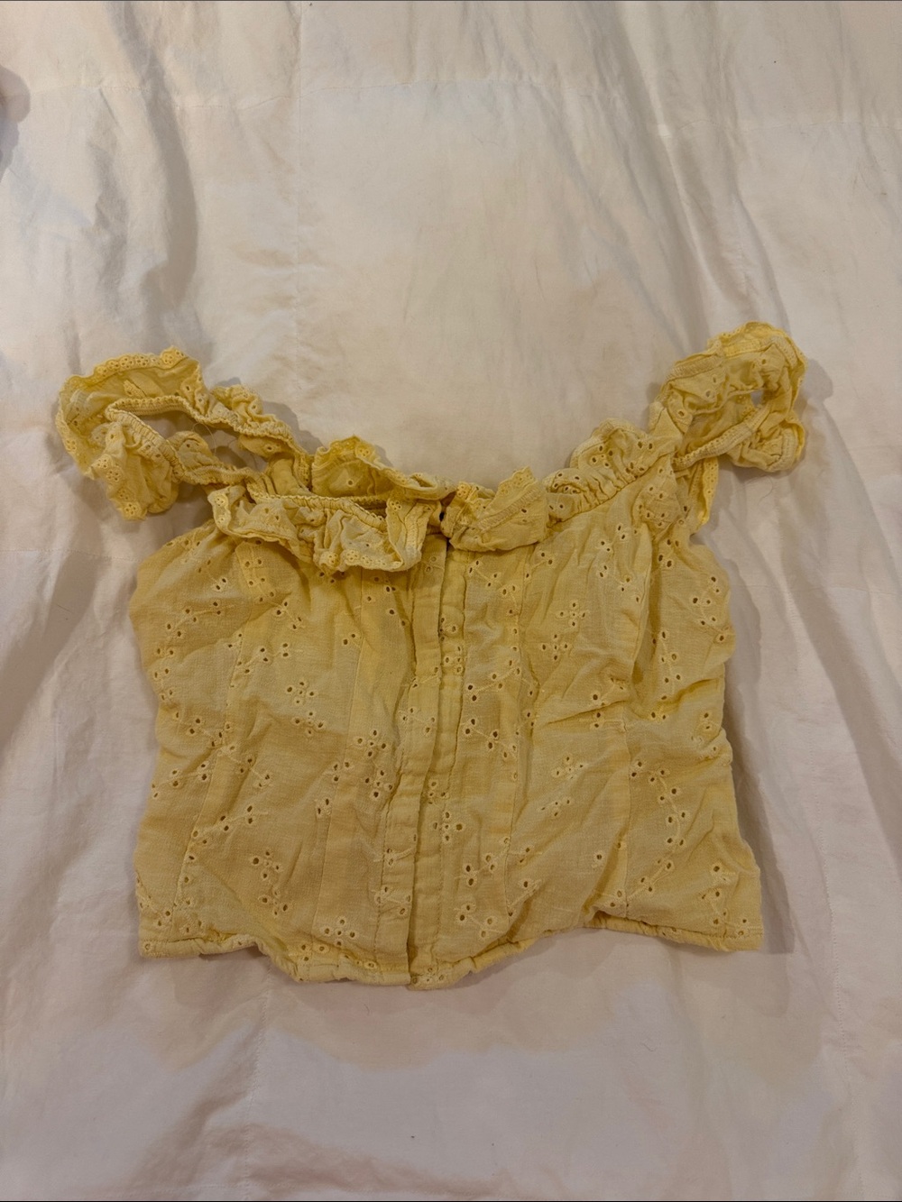 Yellow Eyelet Ruffle Top - Women's